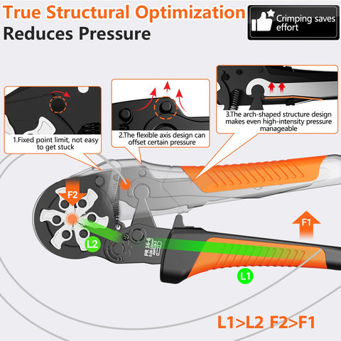 Preciva bow-shaped handle crimping tool reduces hand fatigue