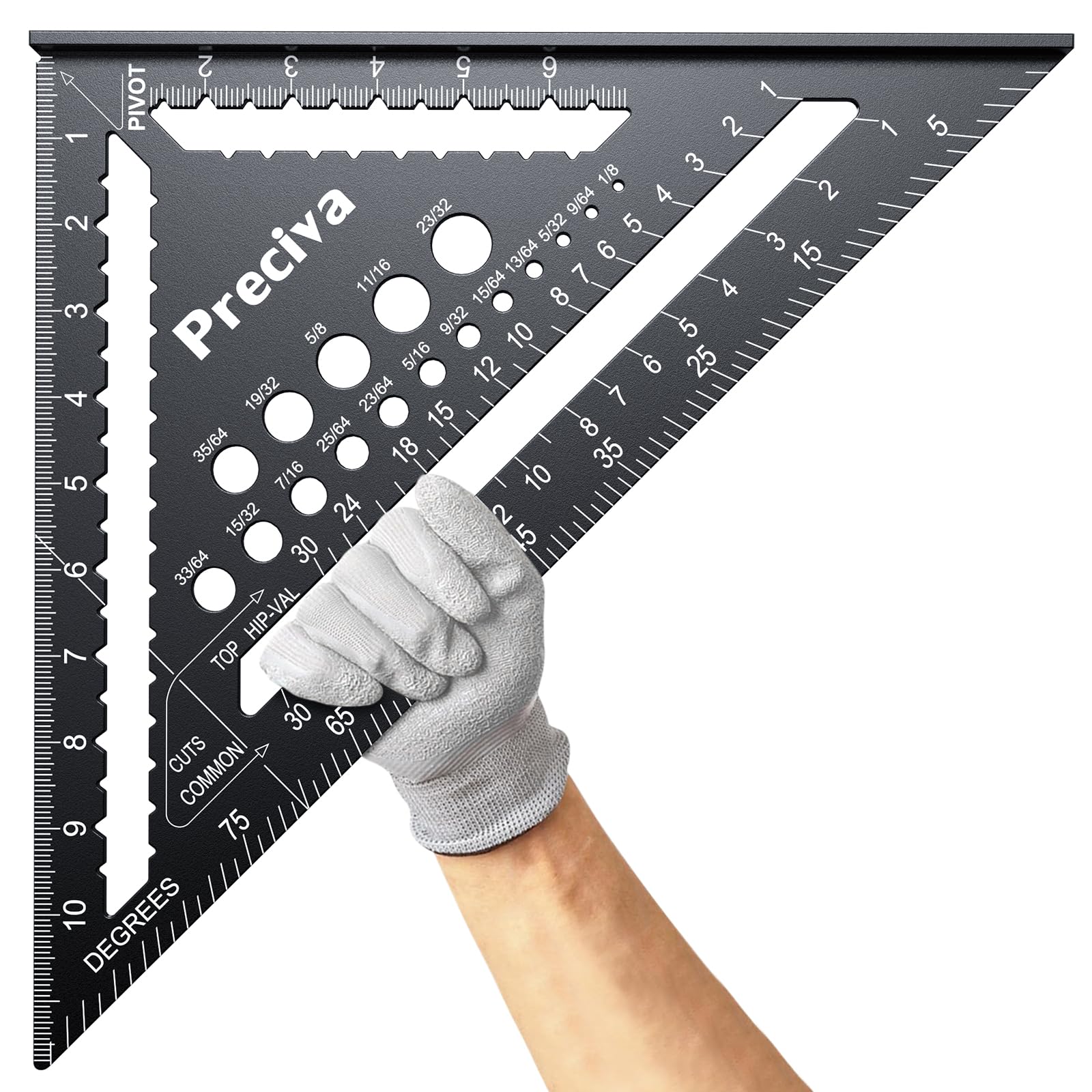 Preciva carpenter square 12-inch aluminum body for precise angle layout in woodworking