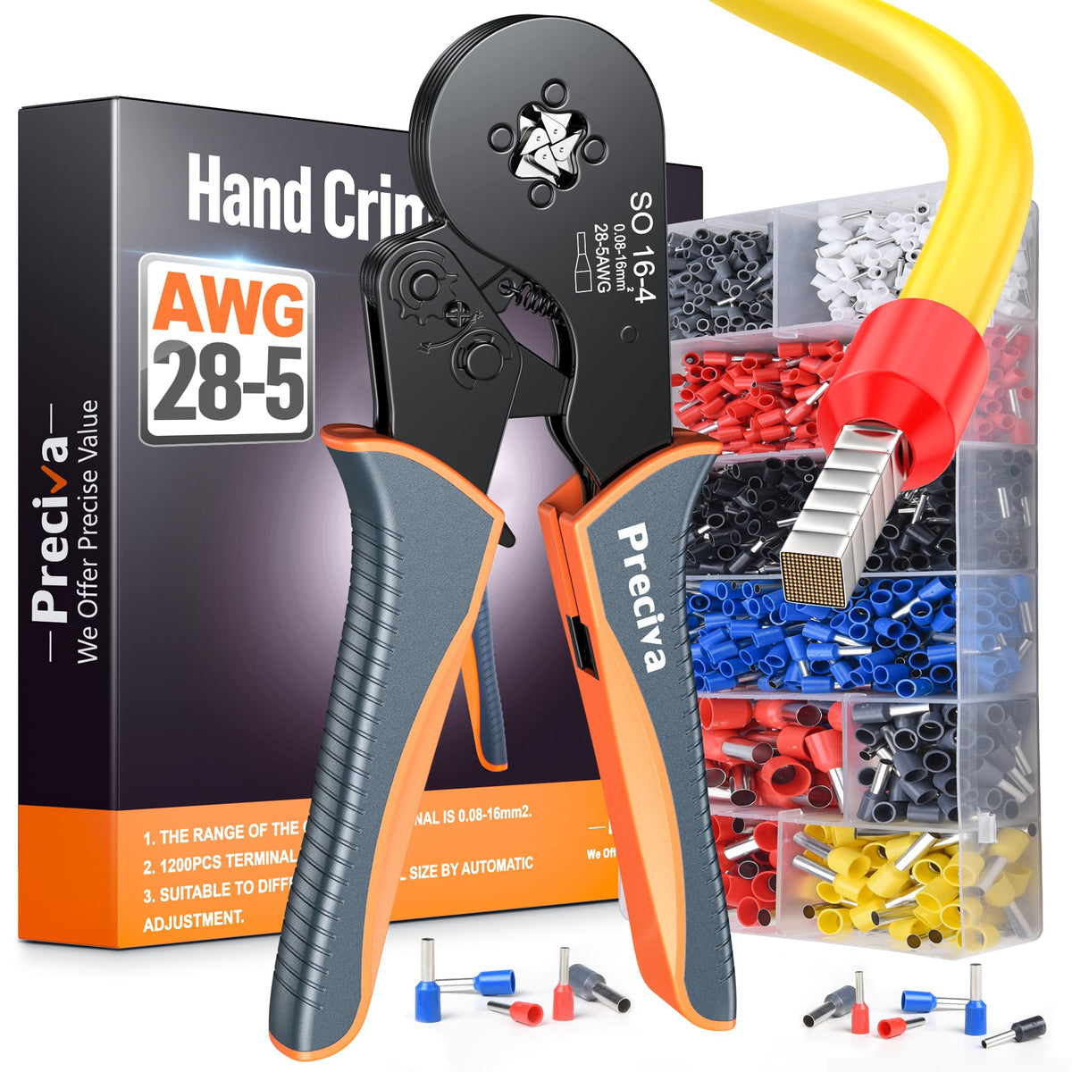 Preciva crimping tool kit with square jaws for firm ferrule crimps.