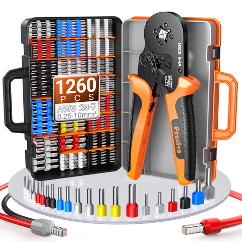 Preciva ferrule crimping tool kit in portable suitcase keeps cables organized.