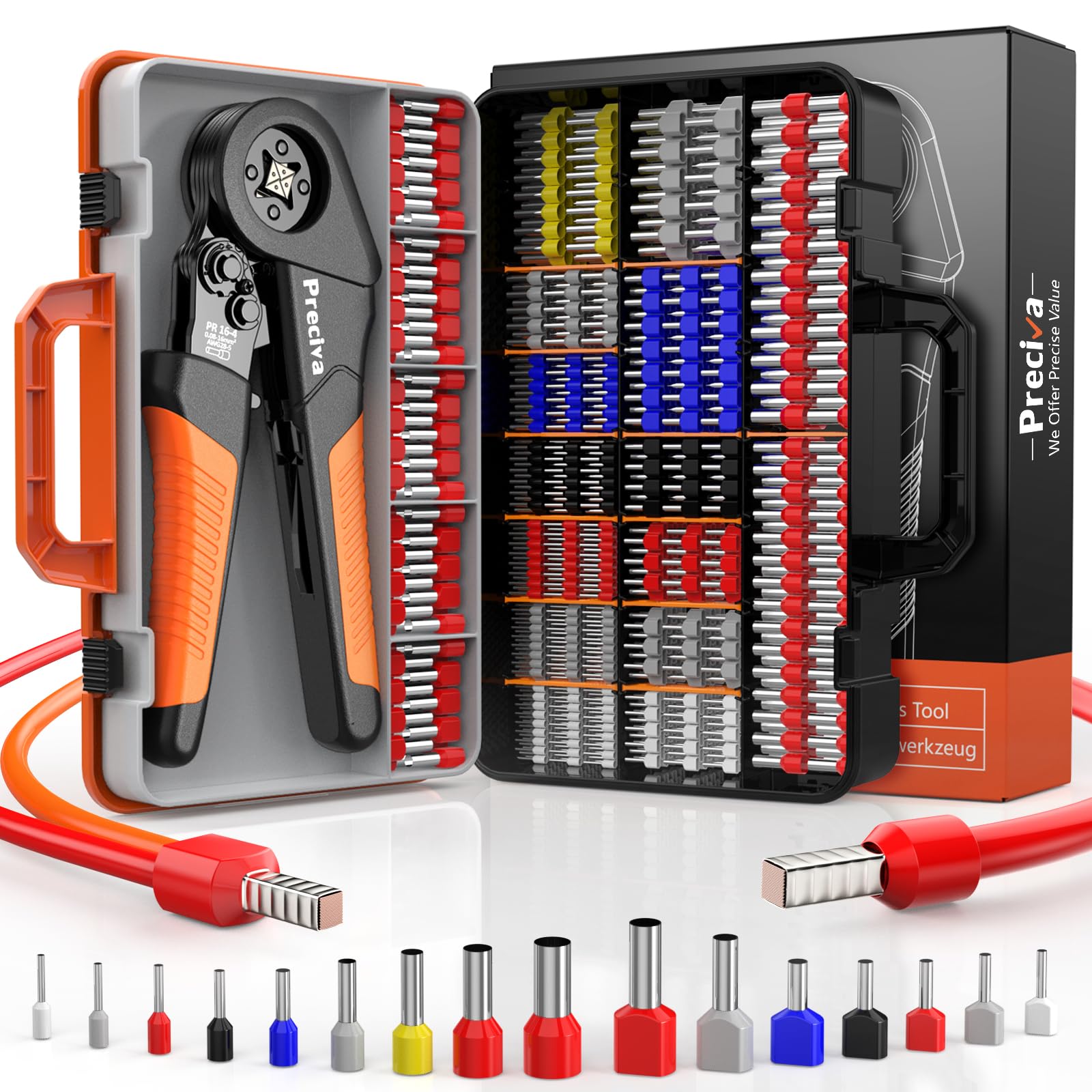 Preciva ferrule crimping tool ratchet in use for precise wire termination