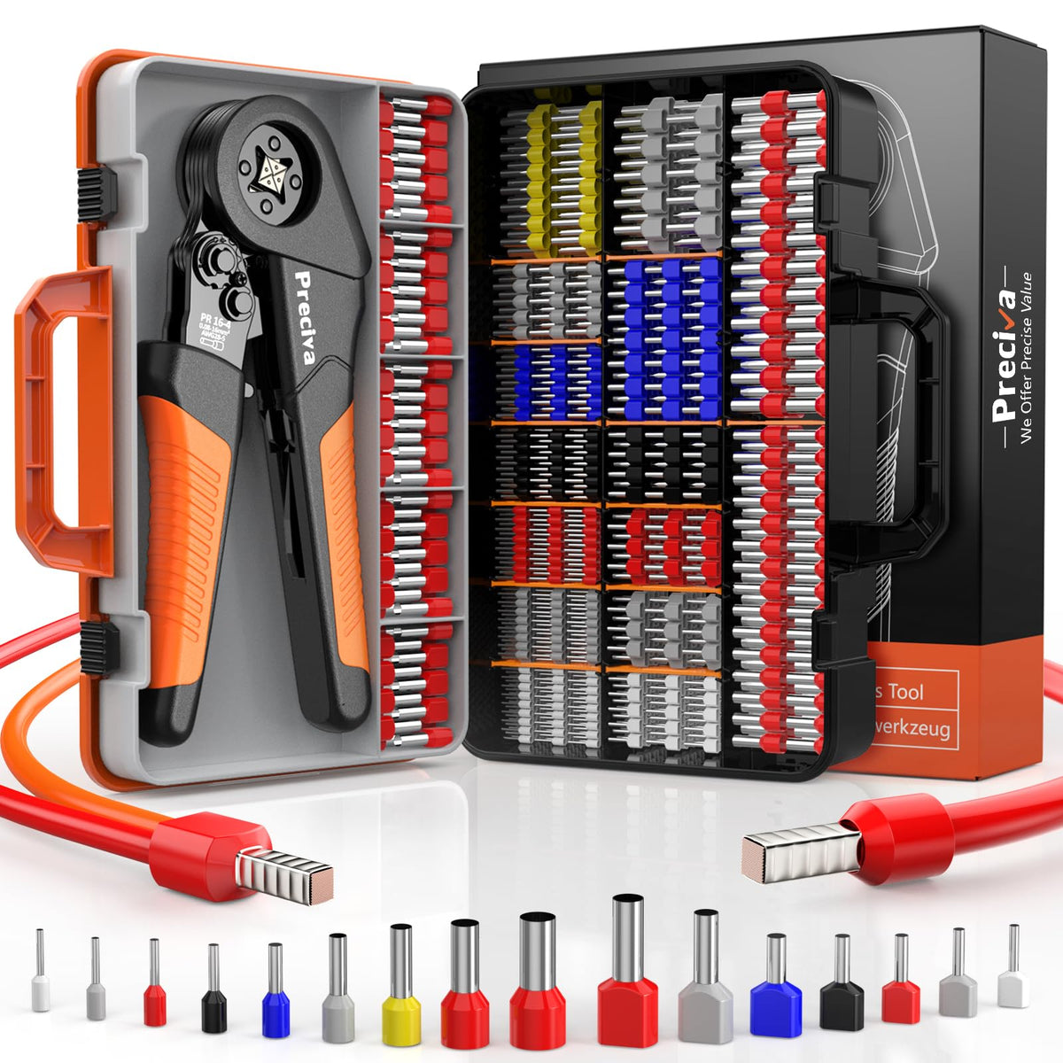 Preciva ferrule crimping tool ratchet in use for precise wire termination