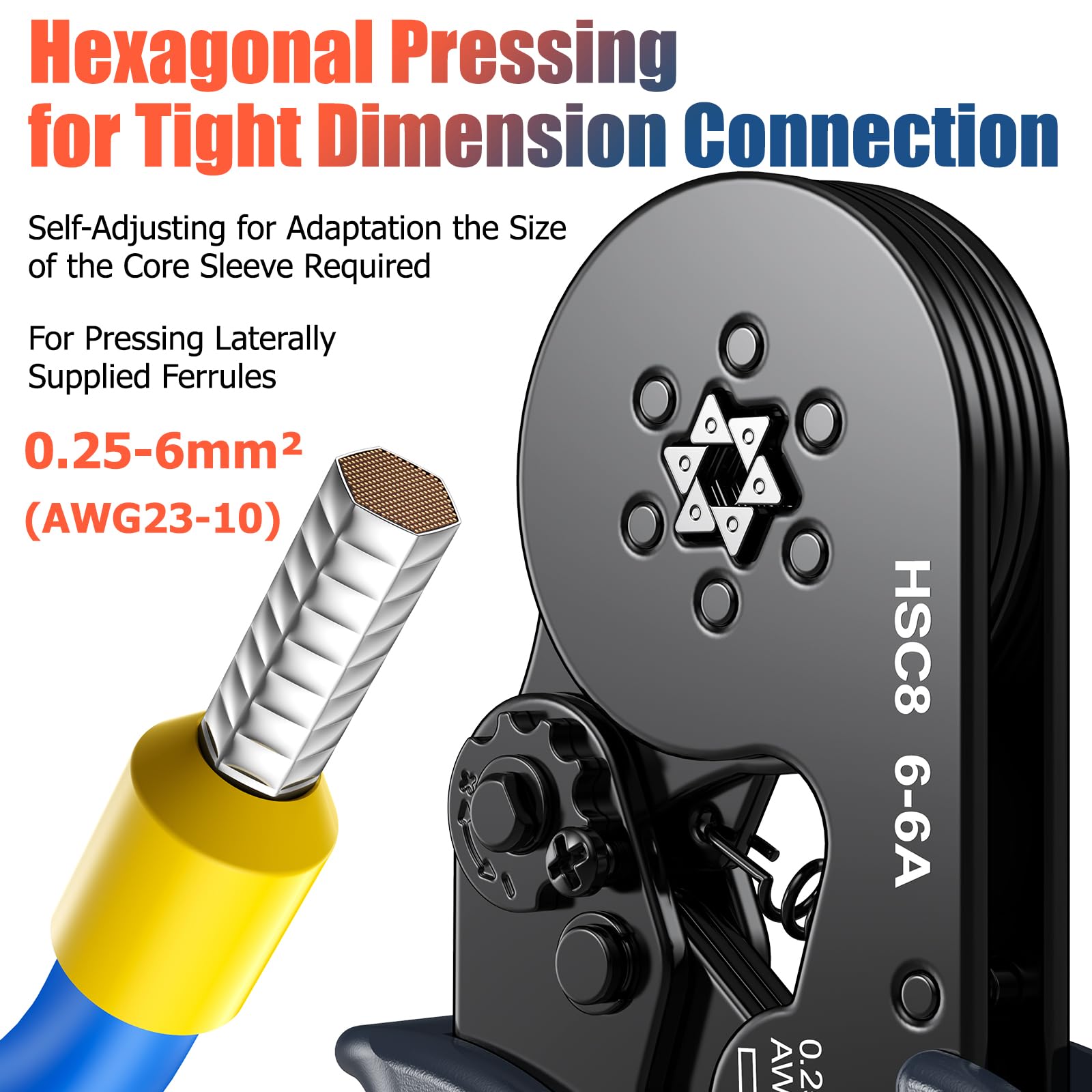Preciva ferrule crimping tool kit side view highlights ergonomic grip for reduced fatigue.