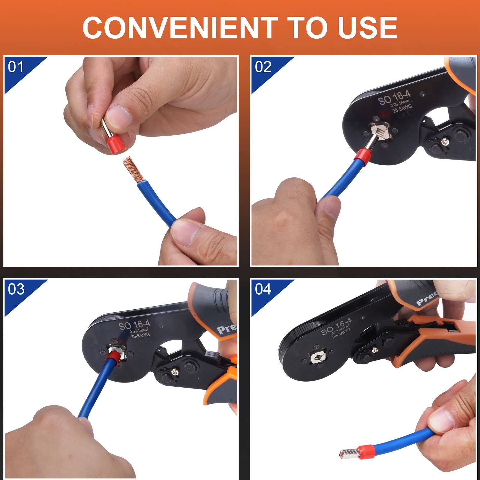 Preciva ferrule terminal crimping supports insulated and non-insulated connectors.