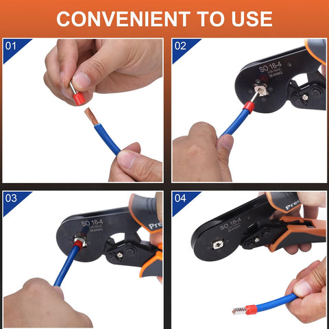 Preciva ferrule terminal crimping supports insulated and non-insulated connectors.
