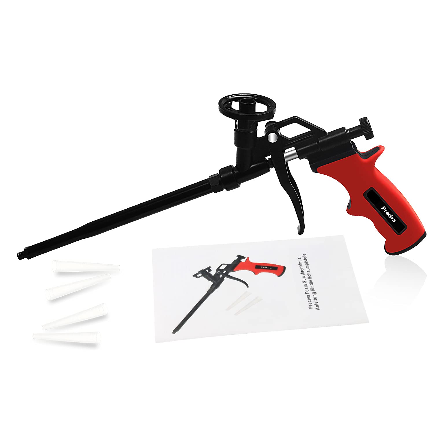 Preciva foam gun note indicating not compatible with Great Stuff containers