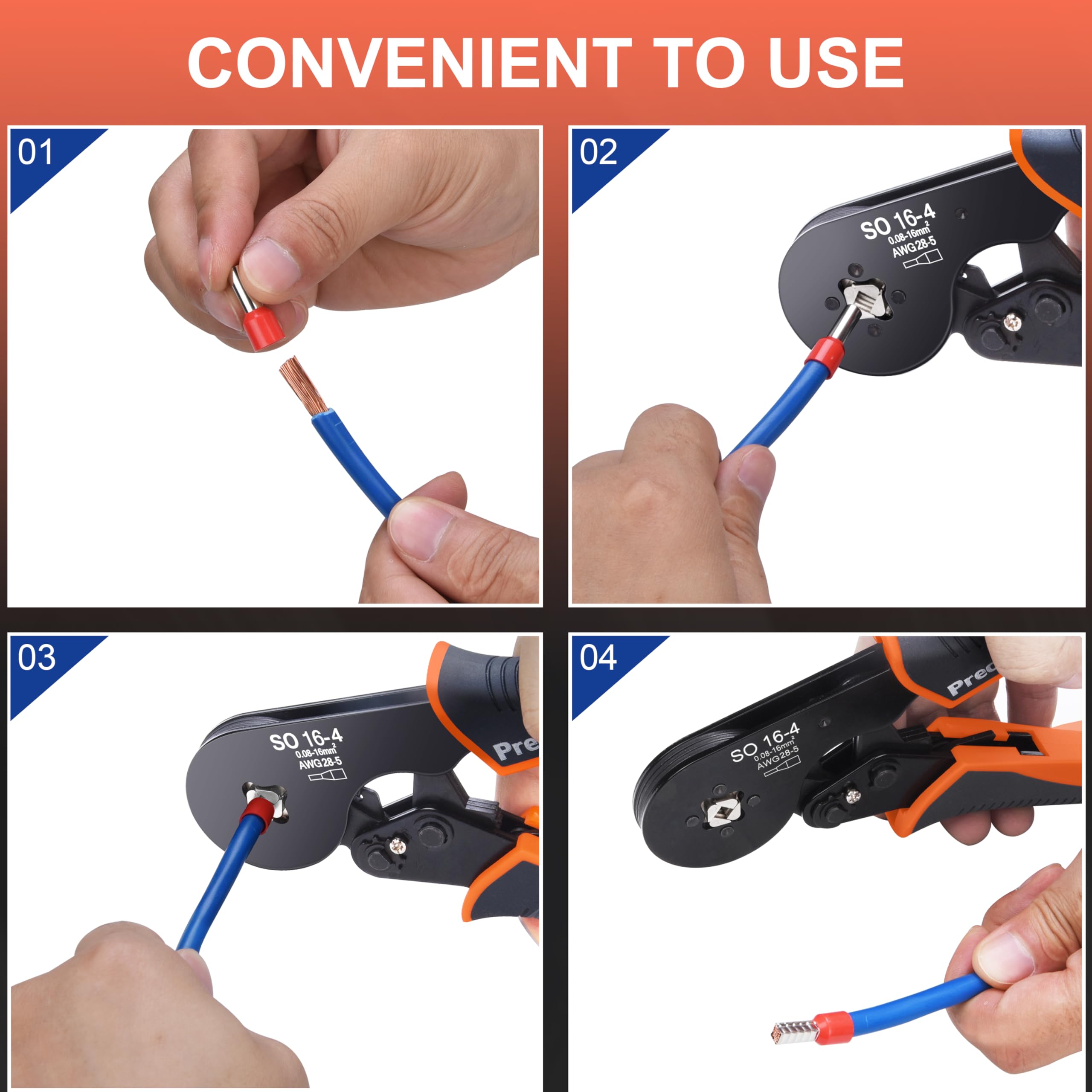 Preciva tool crimps insulated and non-insulated ferrules for versatility.