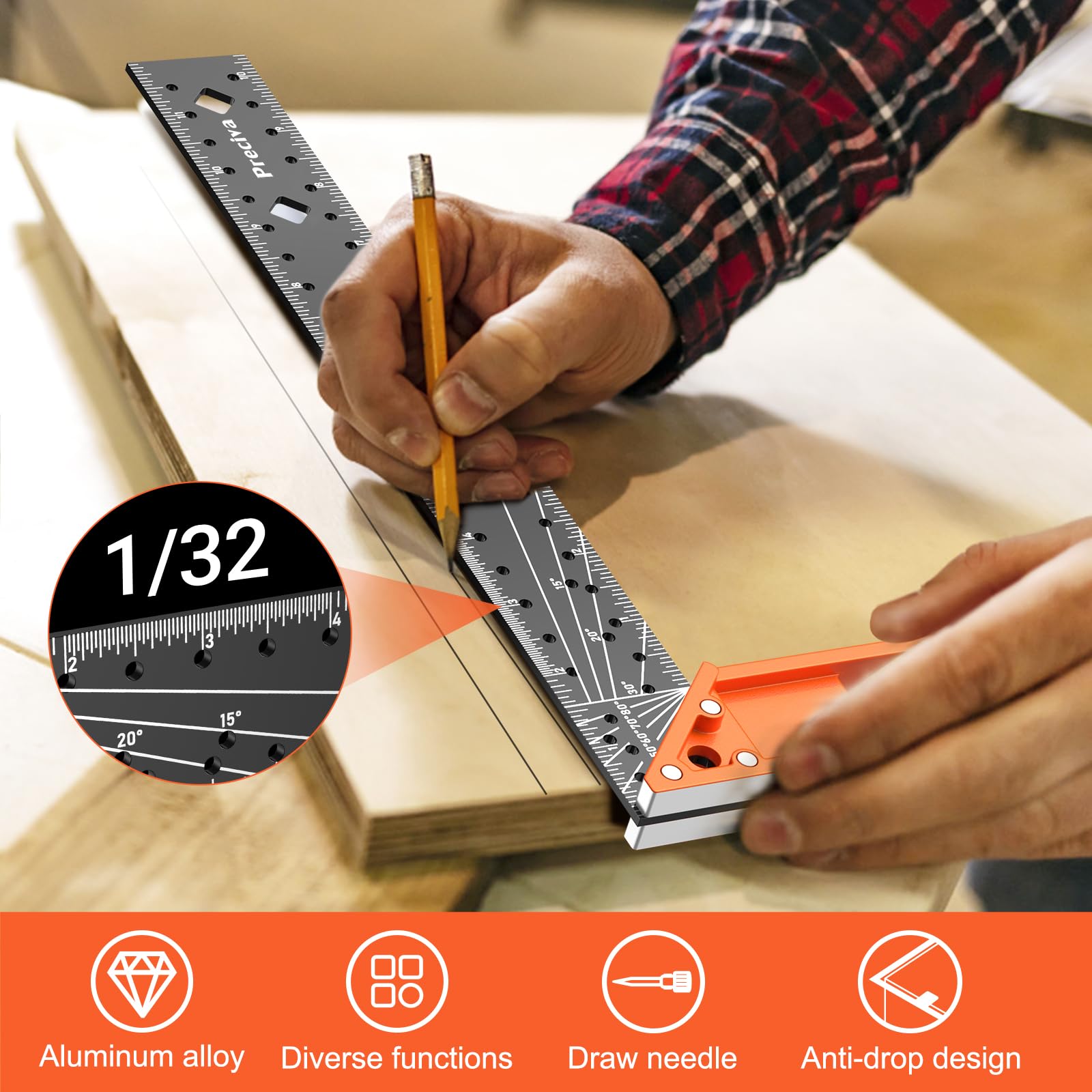 Preciva right-angle ruler with stainless steel blade for durable accuracy