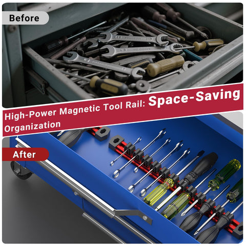 Preciva 24 sliding clips organize wrenches and screwdrivers neatly.