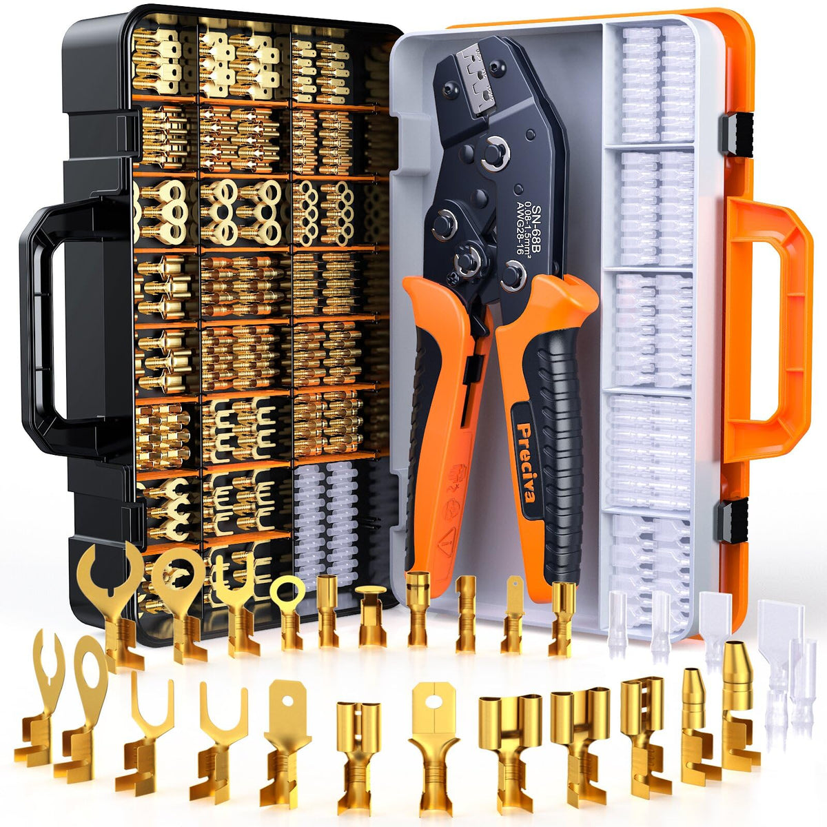 Preciva spade connector kit with crimping tool and case for precise automotive wiring.