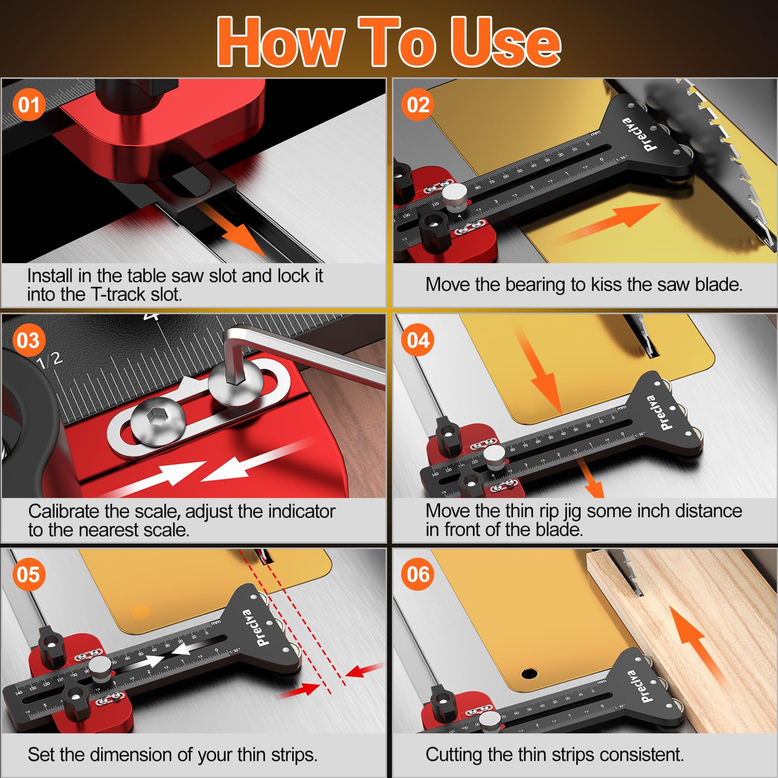Preciva Thin Rip Jig in use guides the workpiece along the slot.