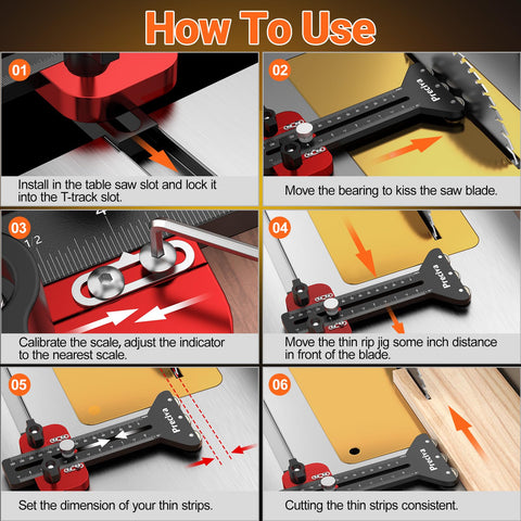 Preciva Thin Rip Jig in use guides the workpiece along the slot.
