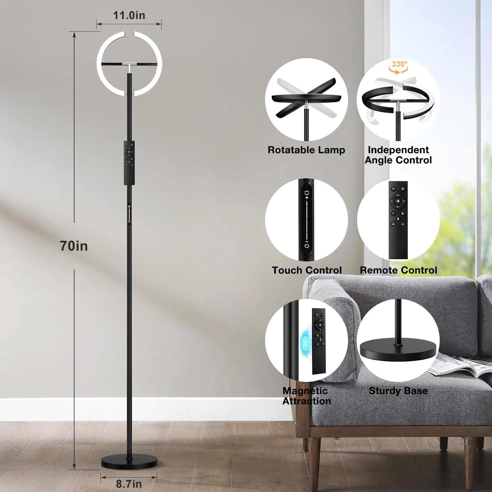PreeOtti floor lamp switches from warm to cool color temperature for any task.