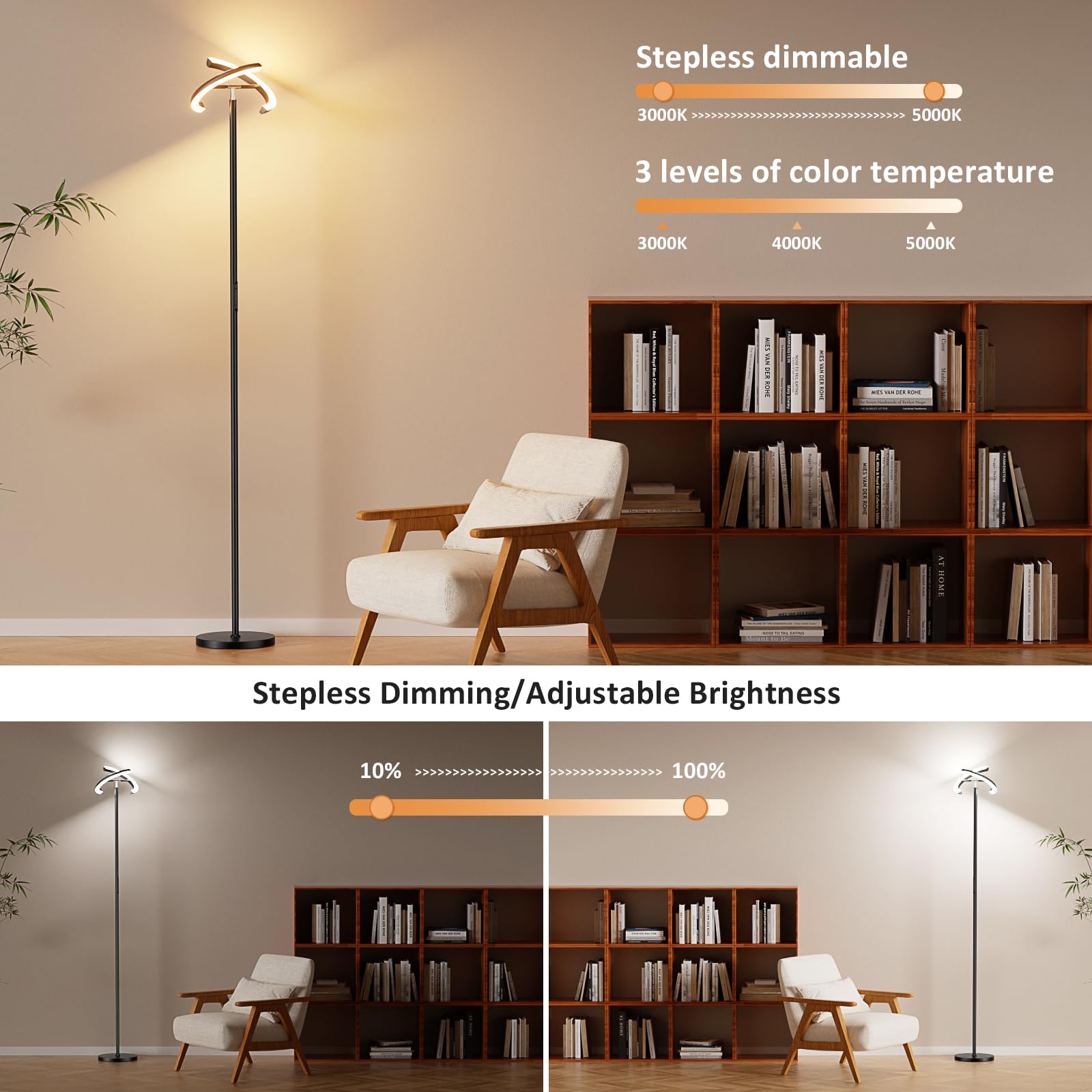 PreeOtti floor lamp with touch control for quick brightness adjustments.