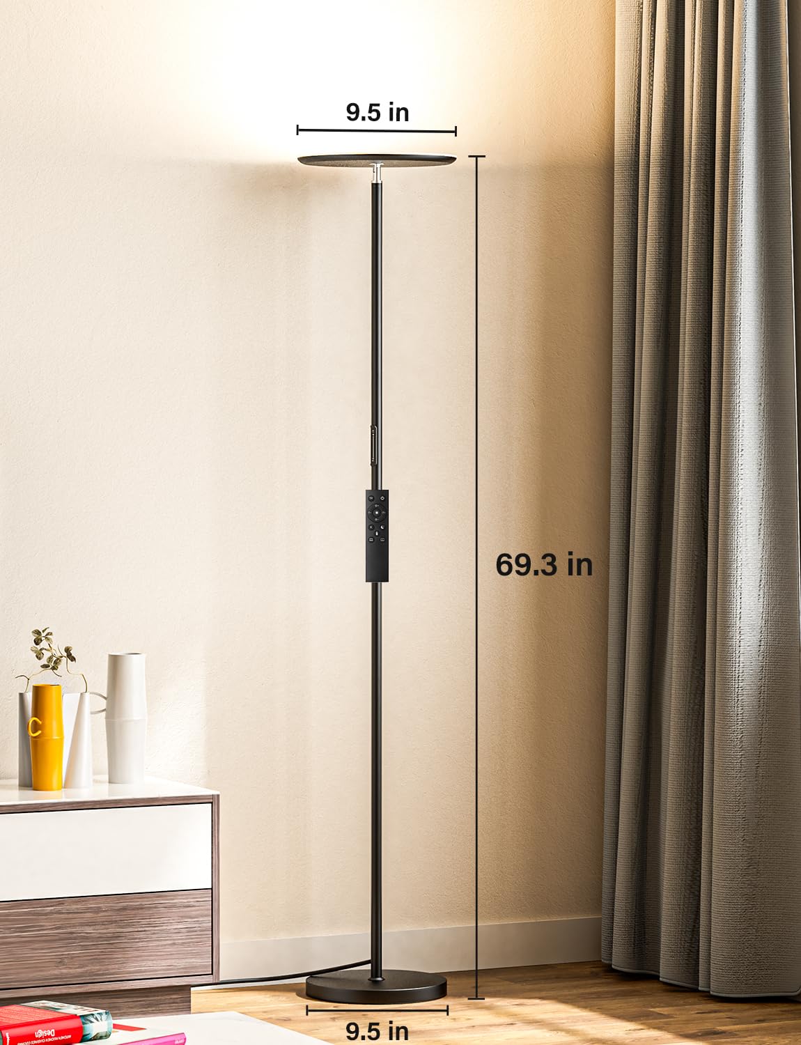 PreeOtti floor lamp remote control usage from sofa enhances convenience and adjustable brightness