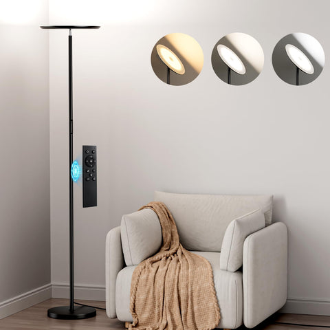 PreeOtti modern LED floor lamp front view showcases space saving lighting for cozy living rooms