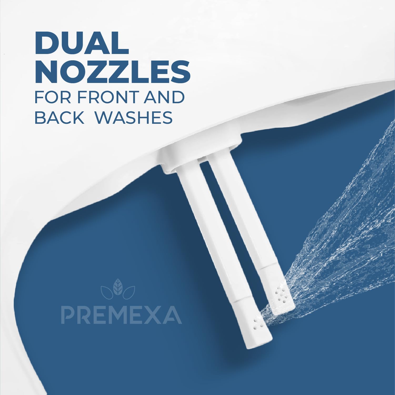 Premexa bidet seat dual-nozzle front and rear wash demonstration.