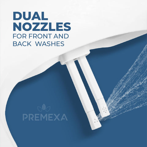 Premexa bidet seat dual-nozzle front and rear wash demonstration.