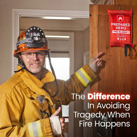 Prepared Hero fire blanket deployed to smother a liquid or grease fire in a kitchen.
