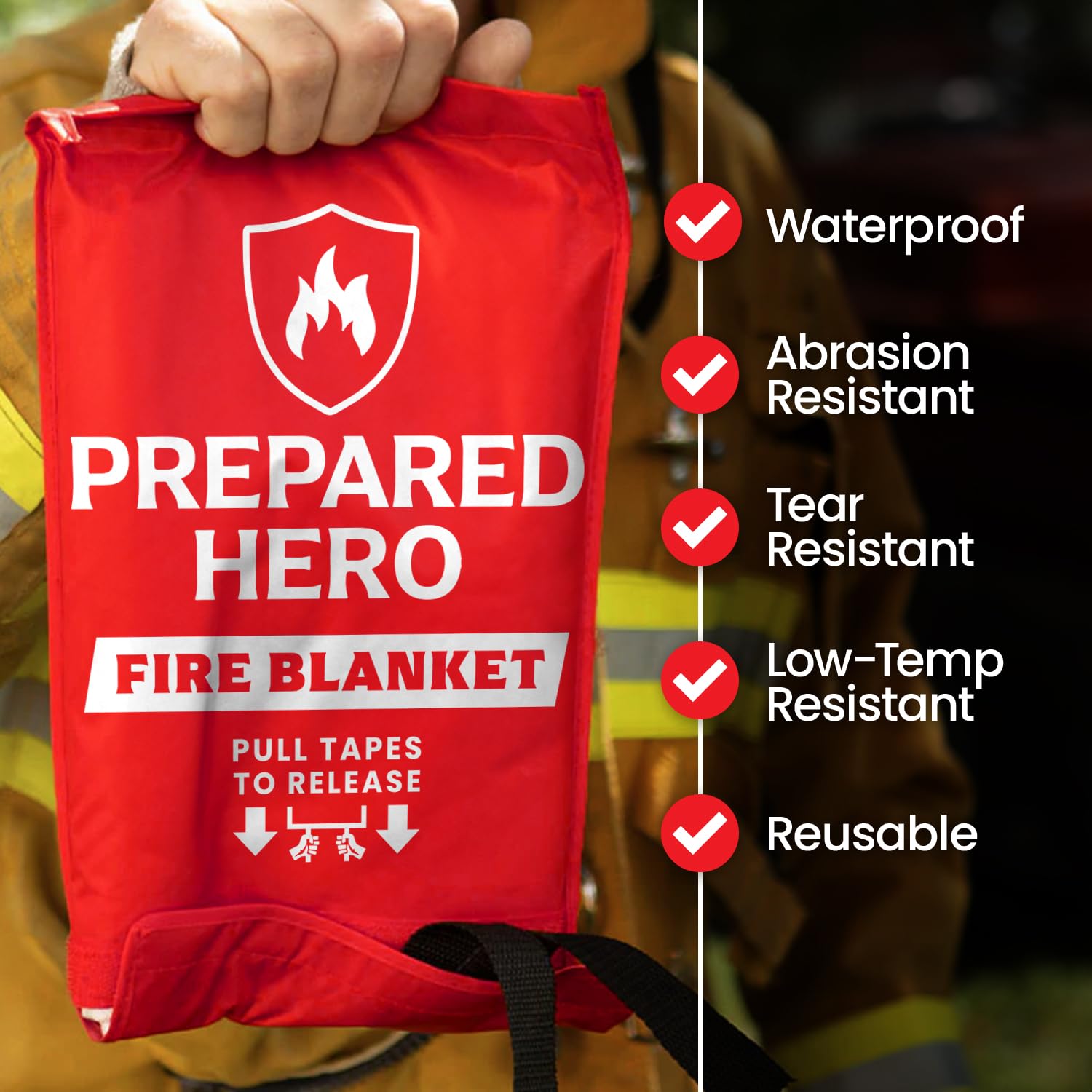 Prepared Hero fire blanket ready for kitchen use near the stove.