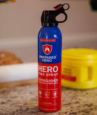 Prepared Hero Fire Spray compact storage in vehicle or drawer.