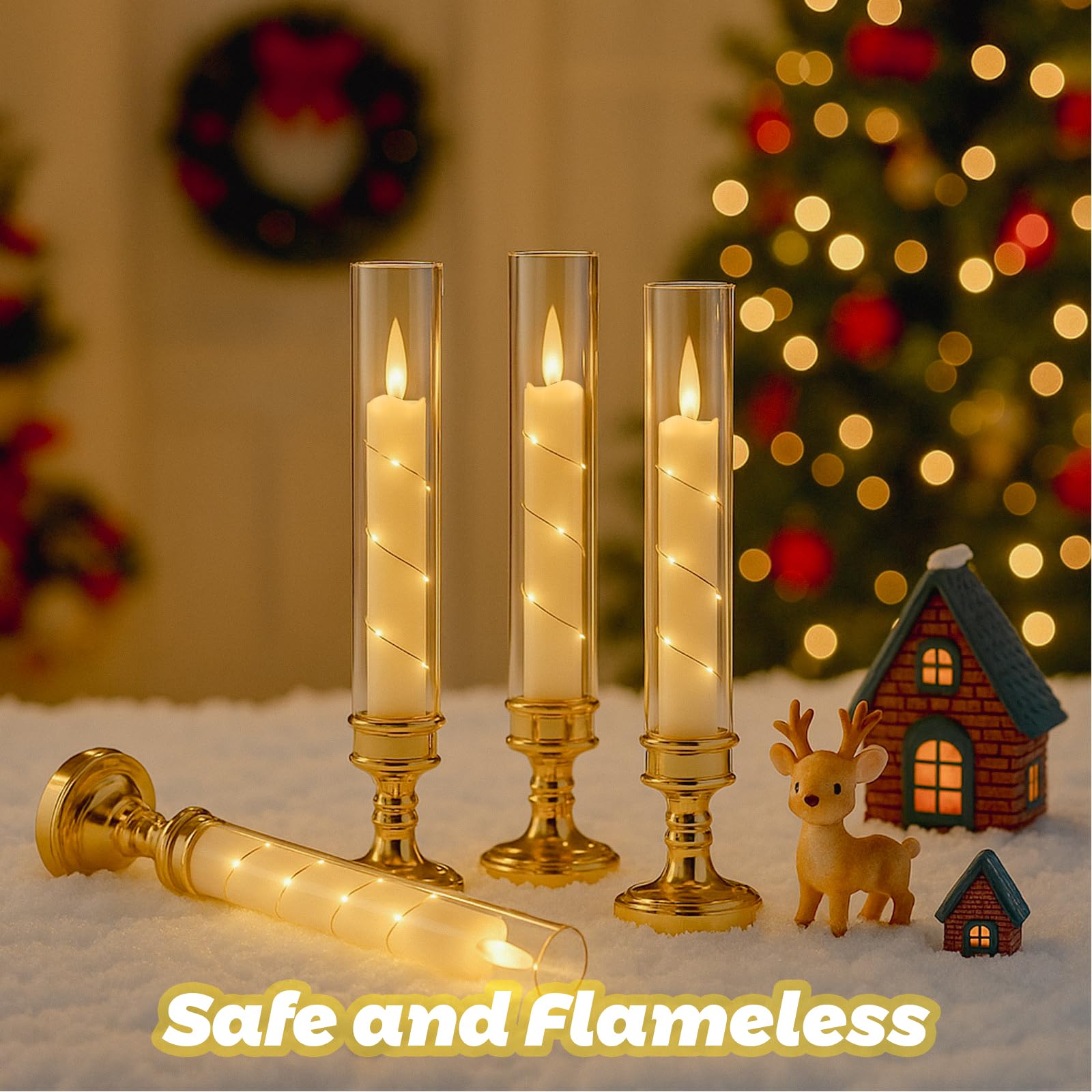 Prerish glass window decoration candles with warm glow