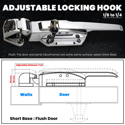 Preruner cooler radial latch with universal compatibility for standard doors.