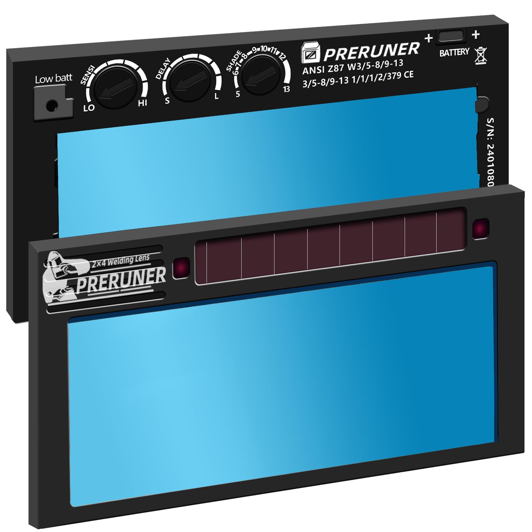 PRERUNER shade adjustable series lens front view for crisp visibility in bright shop conditions