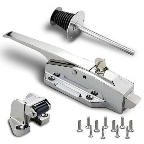 Preruner walk-in cooler door handle for easy grip and secure closure.