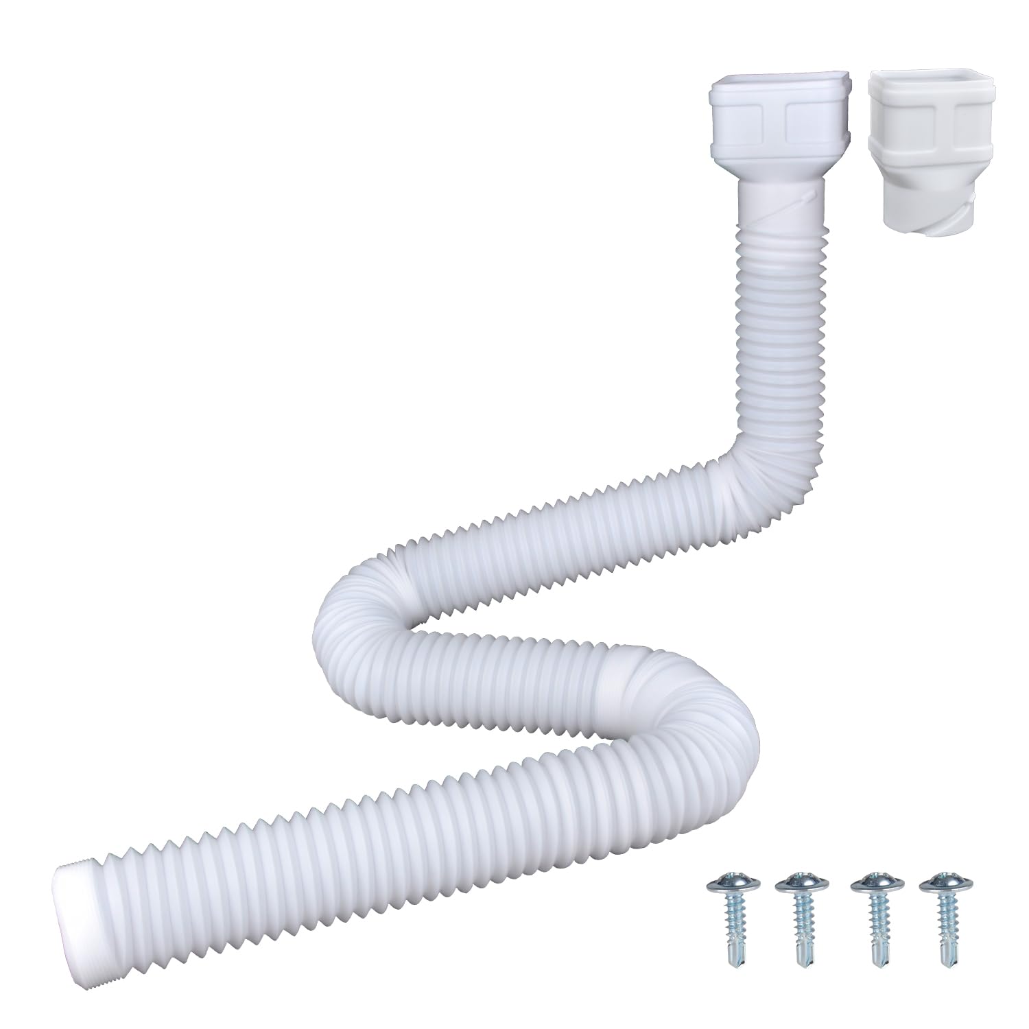 Prestantious 7ft white downspout extensions for flexible rainwater drainage away from foundations.