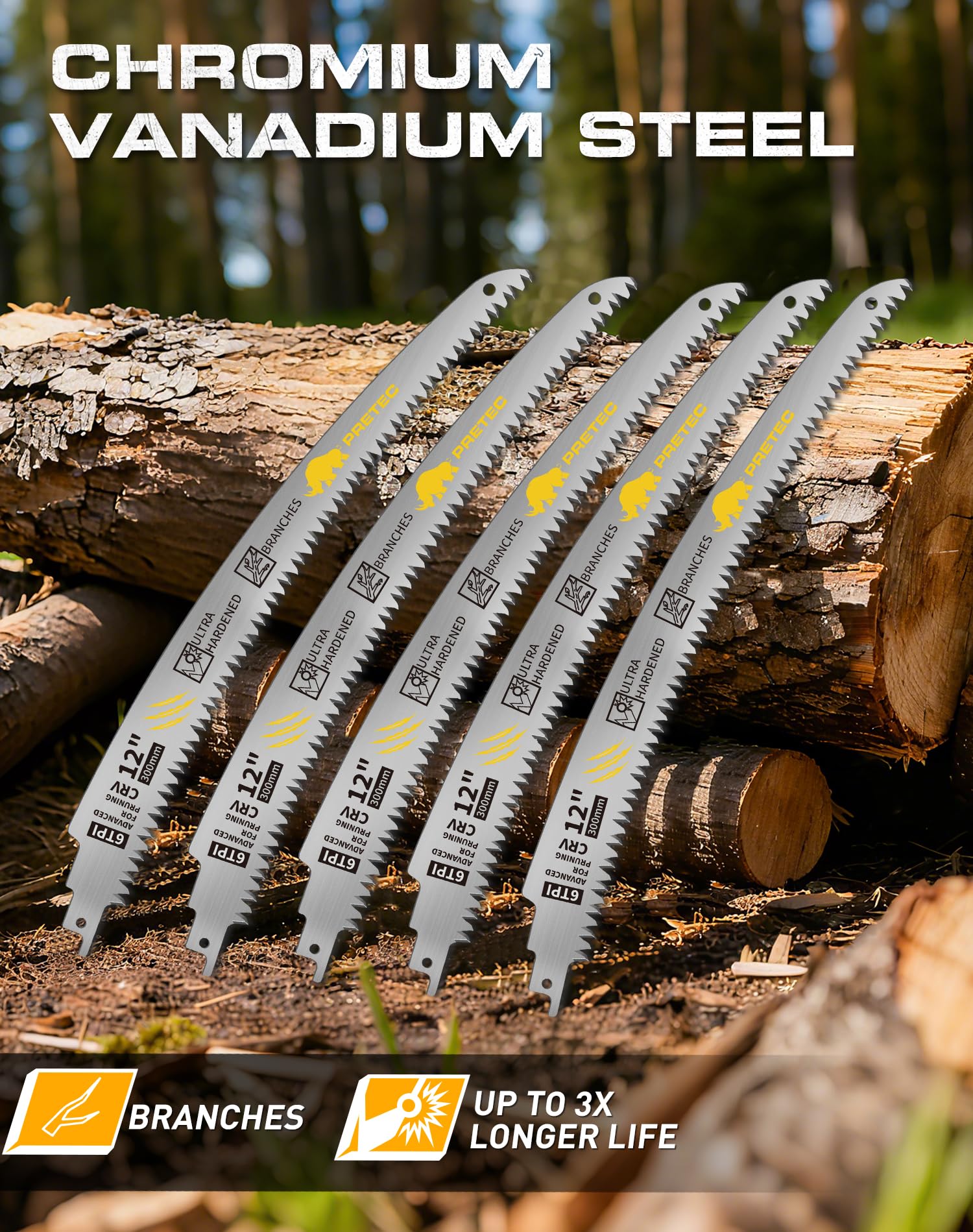 PRETEC chrome vanadium steel blade for rugged wood cutting
