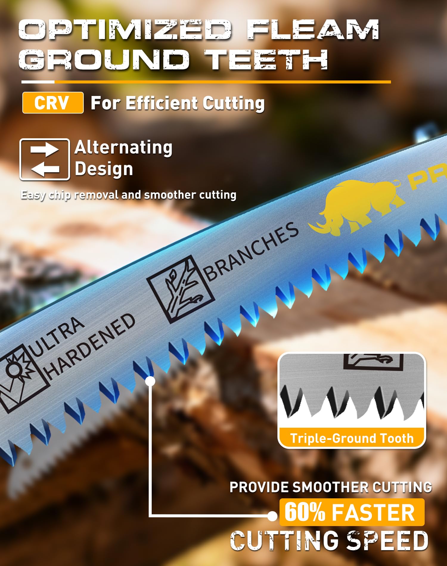 PRETEC Cr-V blade showing heavy-duty durability for wood work.
