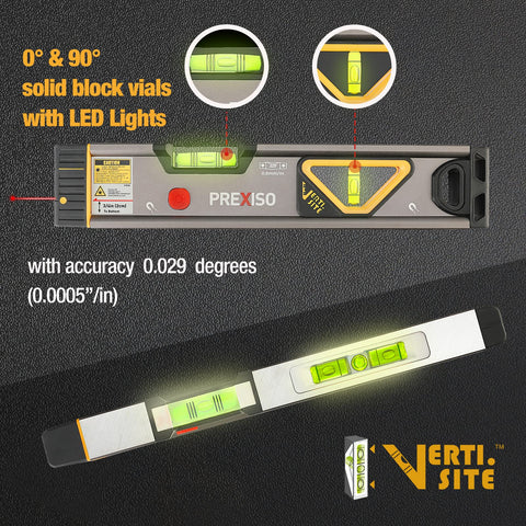 Prexiso 12-inch spirit level with dual vials for accurate readings.