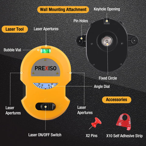 Compact PREXISO laser level fits in a toolbox for woodworking projects