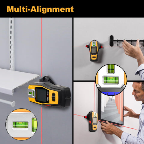 PREXISO laser level projecting lines to guide edge marking on a wall.