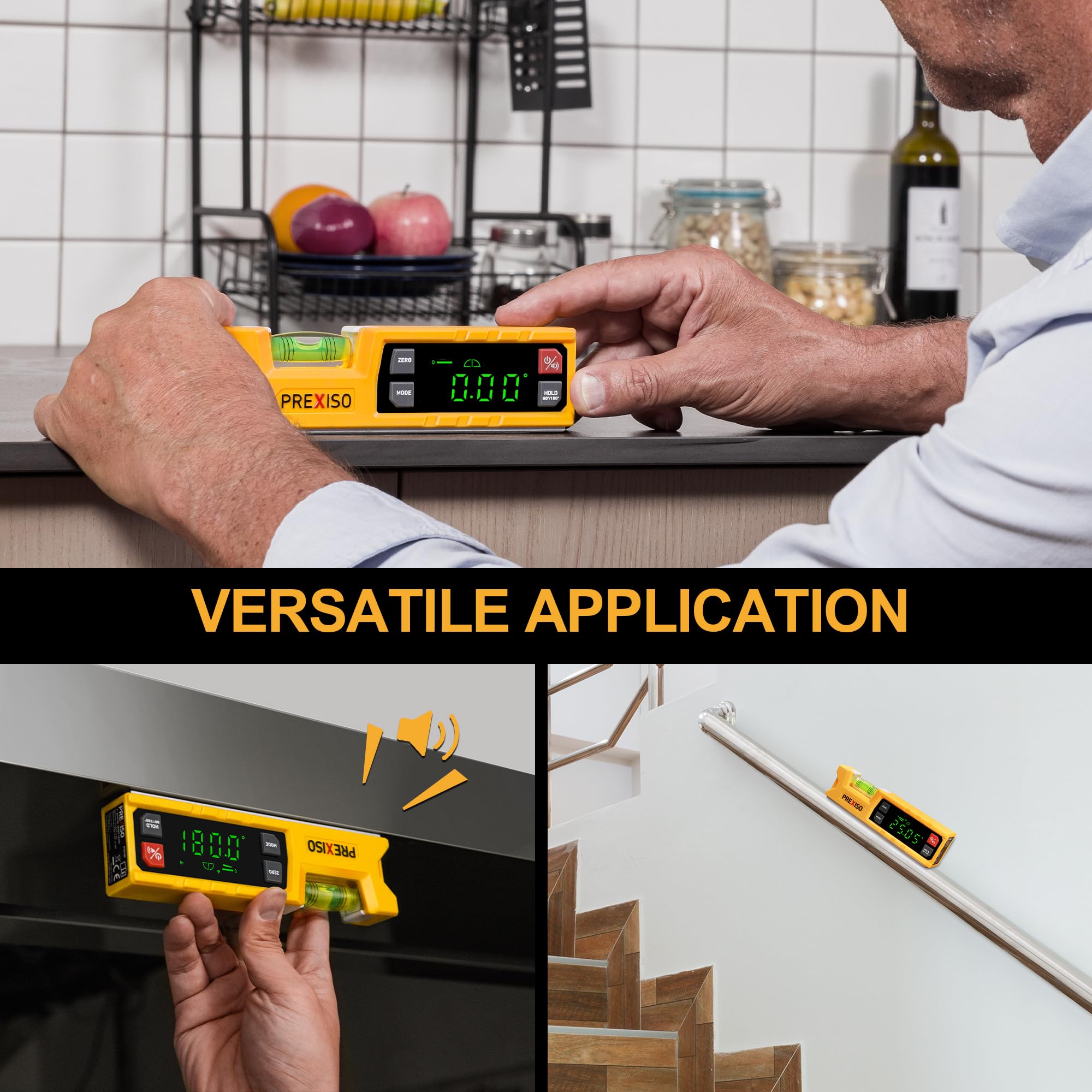 Prexiso high-accuracy angle readings ensure reliable level checks at common angles