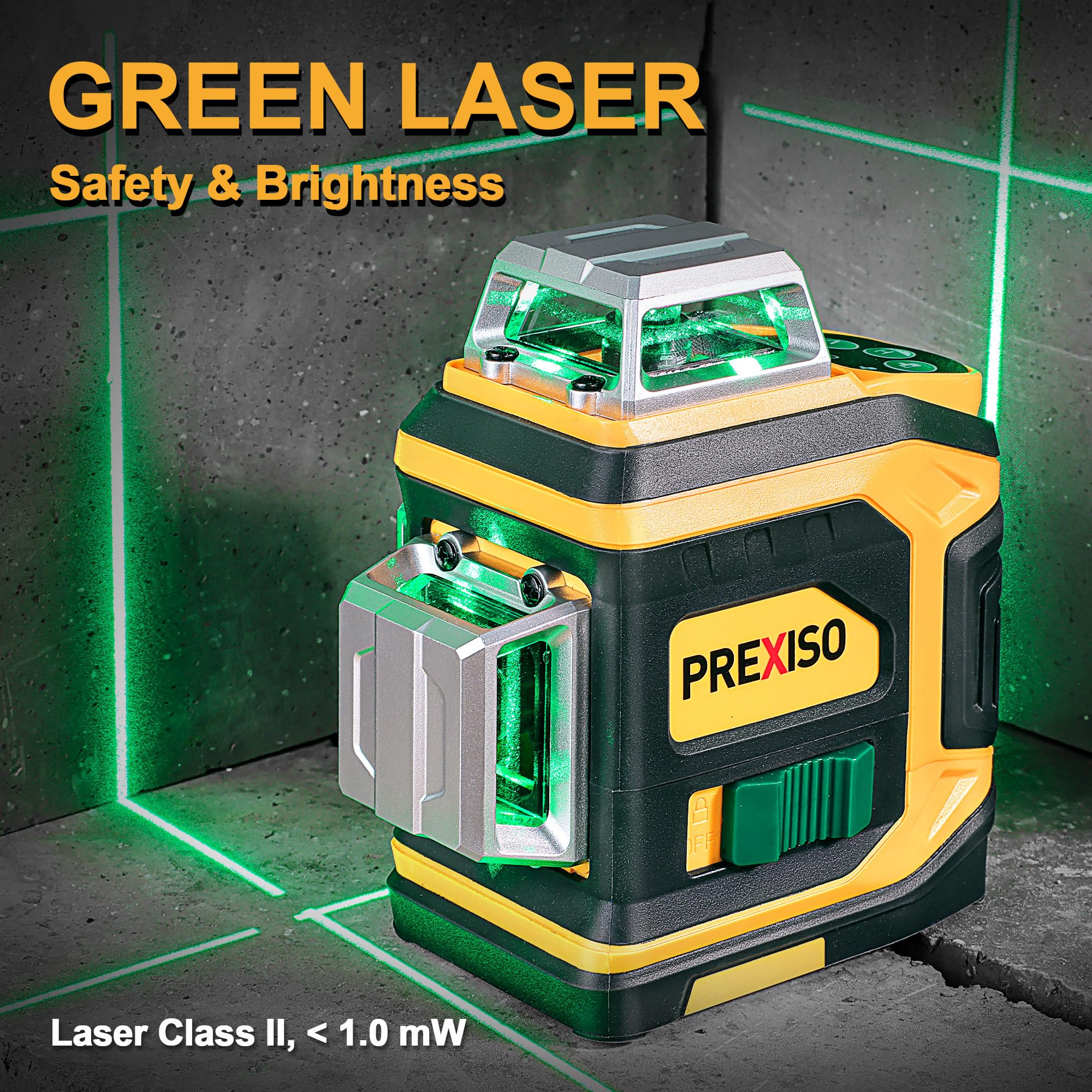PREXISO vertical laser beams help square walls and ceilings.
