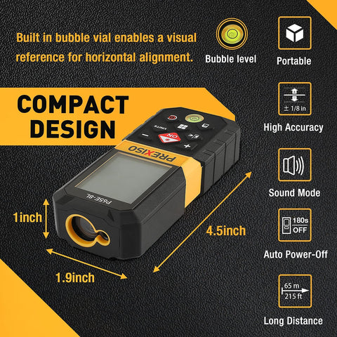 Prexiso compact design with backlit screen and bubble level for readability