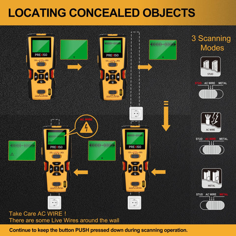 Prexiso live AC wire detection flags active electrical lines behind surfaces.