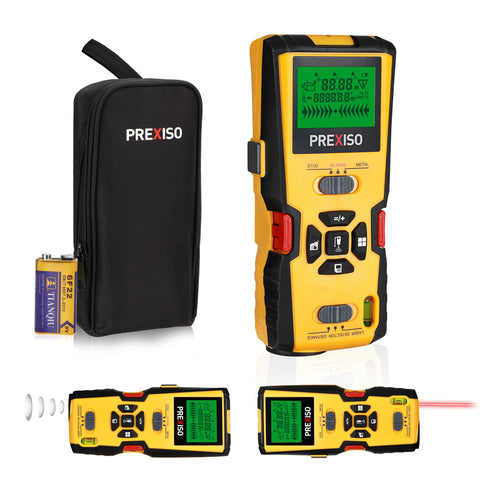 Prexiso stud finder with laser marking for precise wall scanning and stud location.