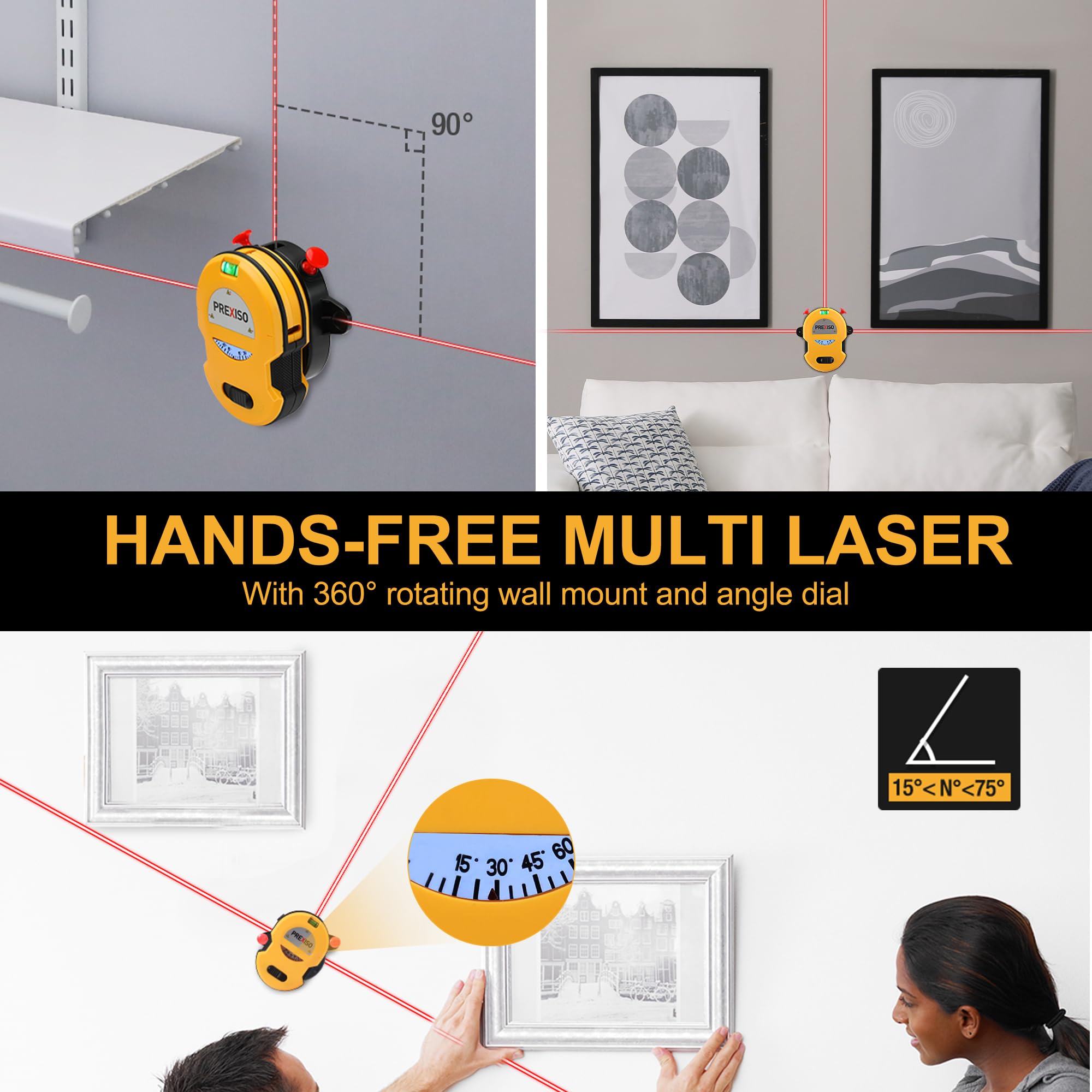PREXISO wall mount base holds the laser level for hands-free marking