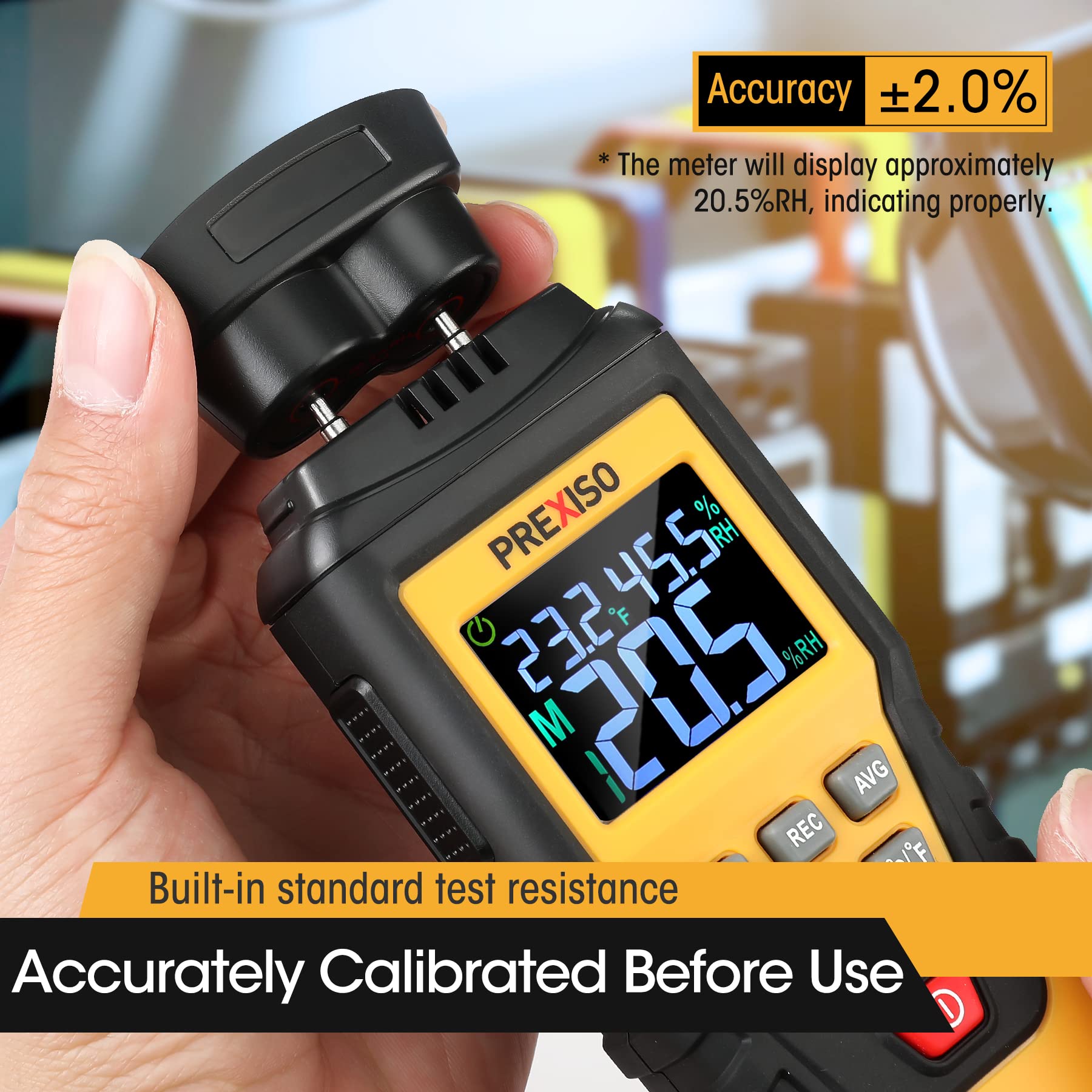 Prexiso moisture meter backlit display for easy reading in dim light