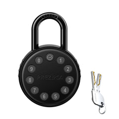Prezlock electronic padlock front view showing keypad cover and durable shackle for outdoor security