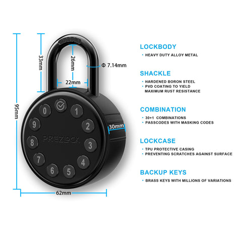 Prezlock electronic padlock weatherproof IP65 rating protects against rain and dust