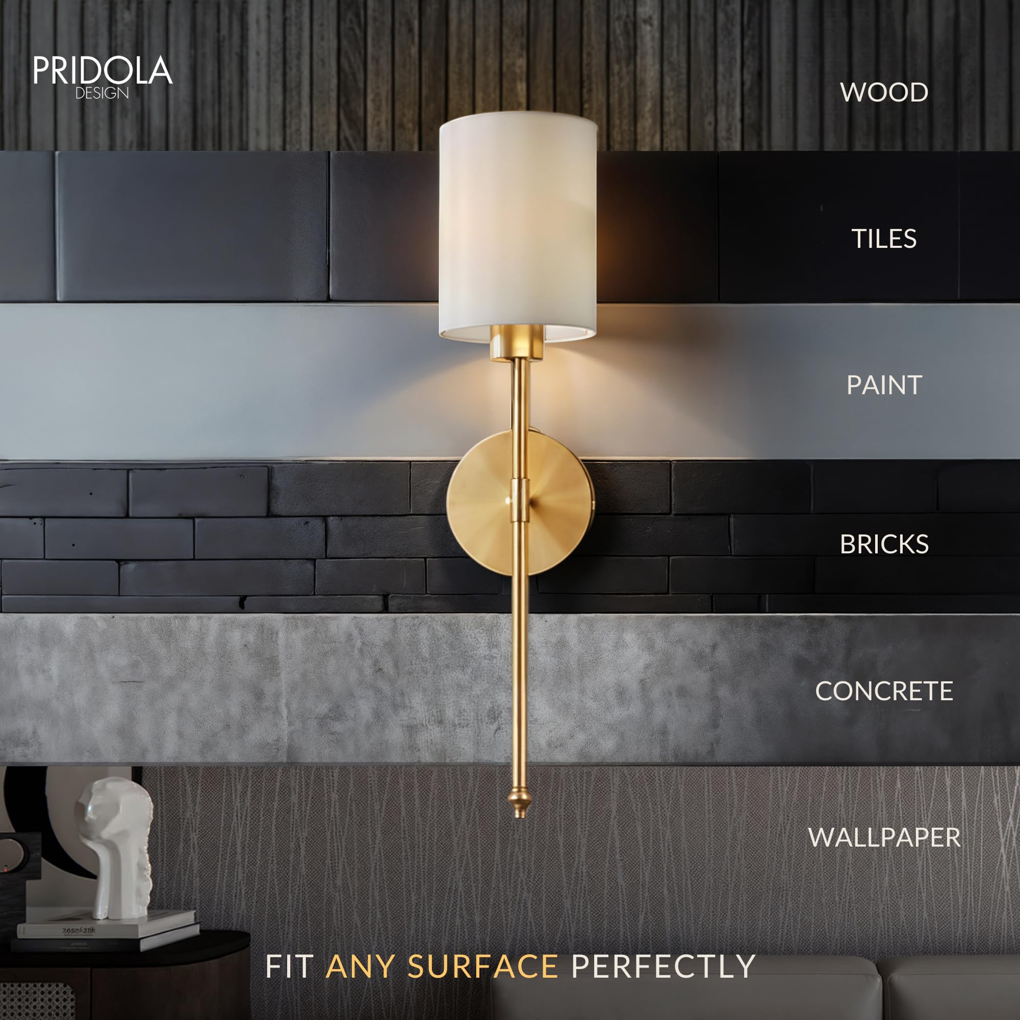 PRIDOLA bedroom wall sconce providing warm, cozy light