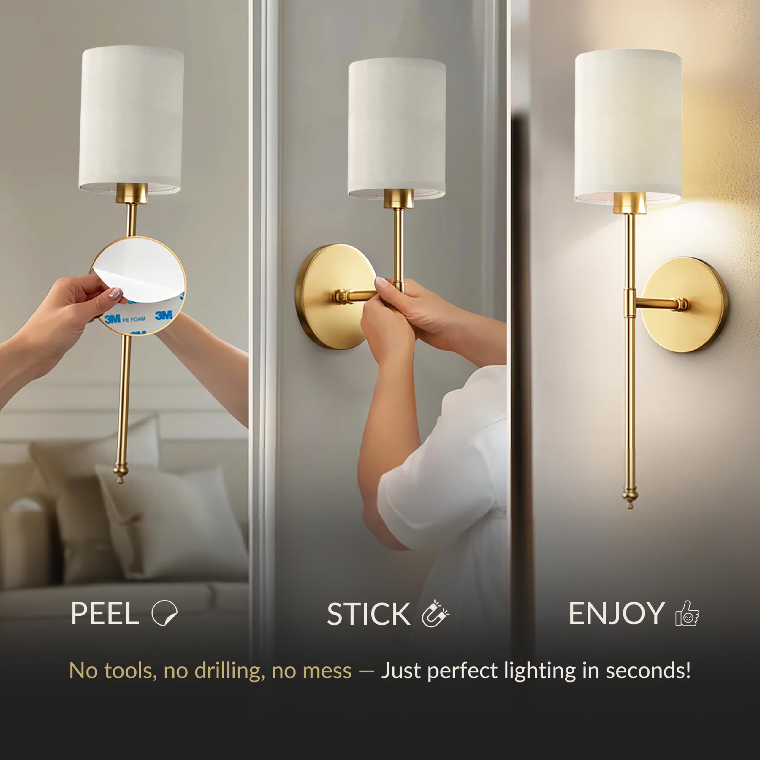 PRIDOLA set of 2 wireless wall sconces with screw mount for added stability