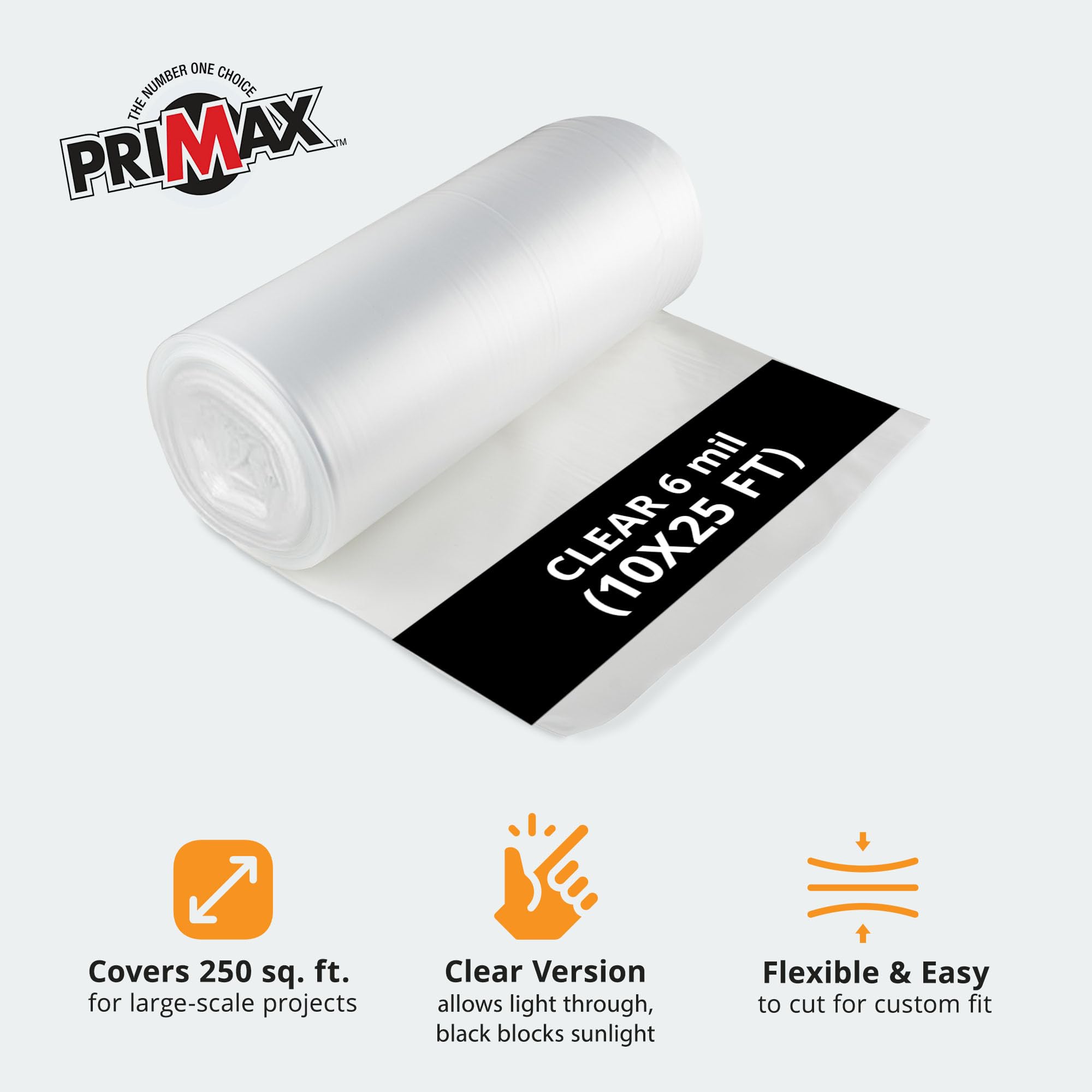 PRIMAX heavy-duty plastic sheeting protects beds and surfaces from debris and weather.