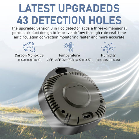 PRIMBARBER 3-in-1 CO detector with display for real-time air data on the go.