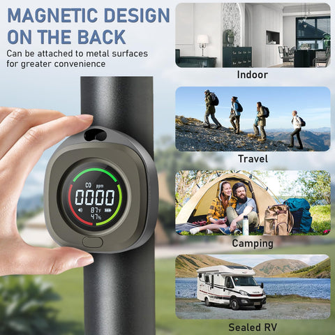 PRIMBARBER outdoor-lanyard included for hands-free CO monitoring while camping.