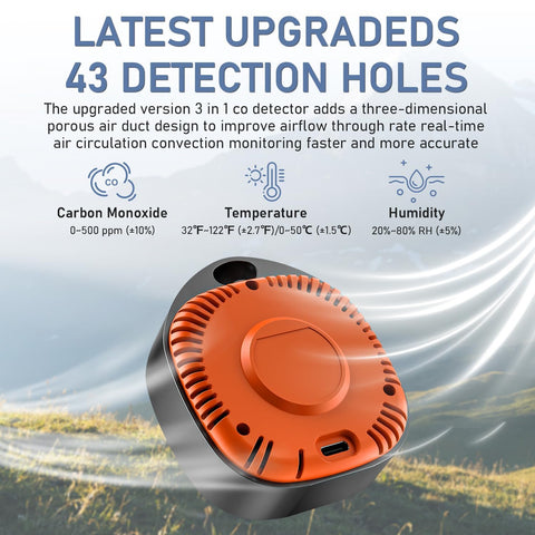 PRIMBARBAR CO detector display shows temperature and humidity for on-the-go awareness